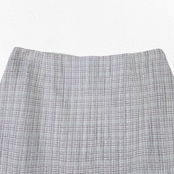 WHBM Purple White Tweed Fray Fringe Pencil Straight Knee Length Skirt Size 8 - Picture 2 of 9